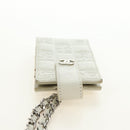 CHANEL icon Chain Shoulder Pouch Lamb Skin White Silver CC Auth 184233A-6