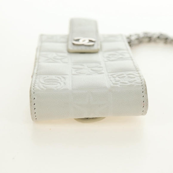 CHANEL icon Chain Shoulder Pouch Lamb Skin White Silver CC Auth 184233A