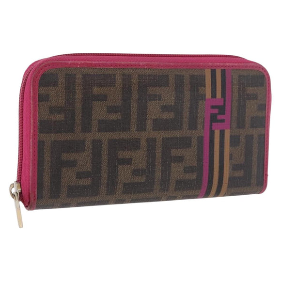 FENDI Zucca Canvas Long Wallet PVC Black Brown Auth 184235A