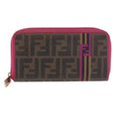 FENDI Zucca Canvas Long Wallet PVC Black Brown Auth 184235A-13