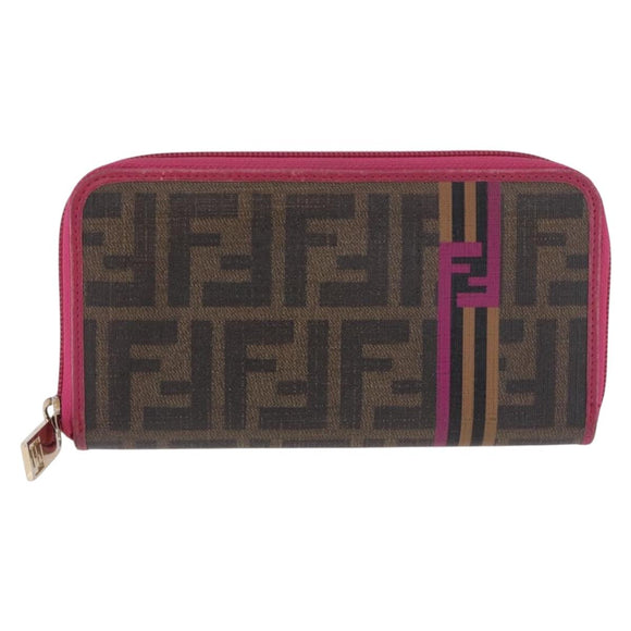 FENDI Zucca Canvas Long Wallet PVC Black Brown Auth 184235A