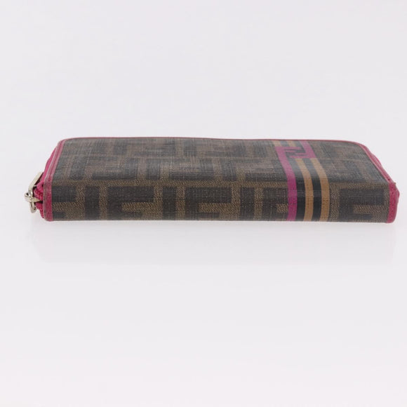 FENDI Zucca Canvas Long Wallet PVC Black Brown Auth 184235A