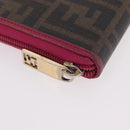 FENDI Zucca Canvas Long Wallet PVC Black Brown Auth 184235A-7