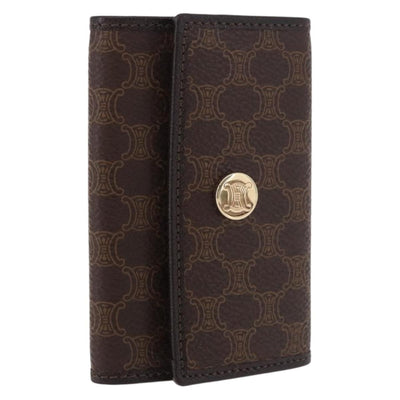 CELINE Macadam Canvas Key Case PVC Leather Black Gold Auth 184236V
