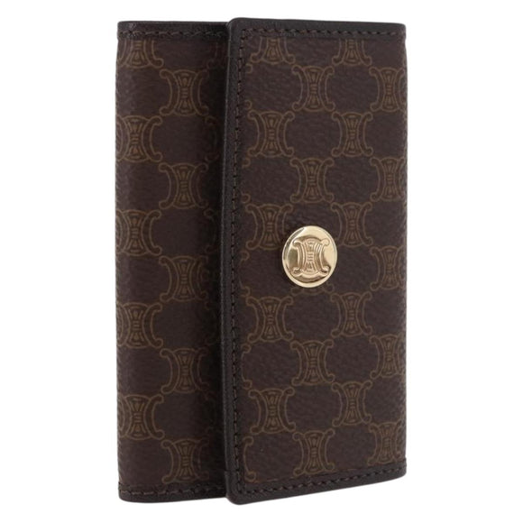CELINE Macadam Canvas Key Case PVC Leather Black Gold Auth 184236V