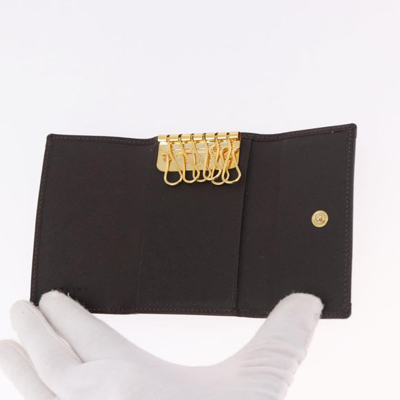 CELINE Macadam Canvas Key Case PVC Leather Black Gold Auth 184236V