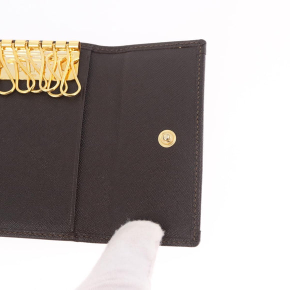 CELINE Macadam Canvas Key Case PVC Leather Black Gold Auth 184236V