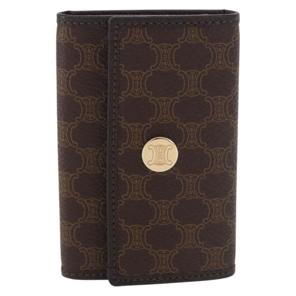 CELINE Macadam Canvas Key Case PVC Leather Black Gold Auth 184236V