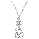 CHANEL COCO Mark Cat Necklace metal Silver CC Auth 184248M-1
