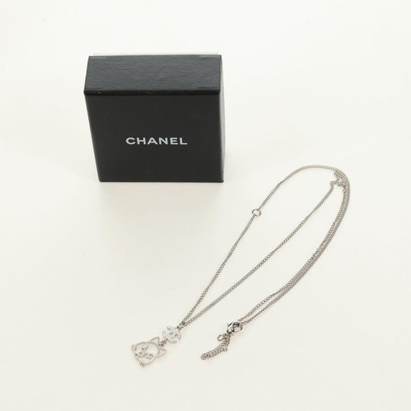 CHANEL COCO Mark Cat Necklace metal Silver CC Auth 184248M