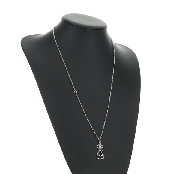 CHANEL COCO Mark Cat Necklace metal Silver CC Auth 184248M