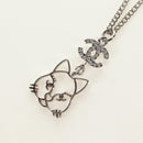 CHANEL COCO Mark Cat Necklace metal Silver CC Auth 184248M-3