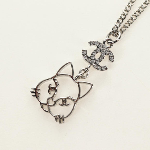 CHANEL COCO Mark Cat Necklace metal Silver CC Auth 184248M