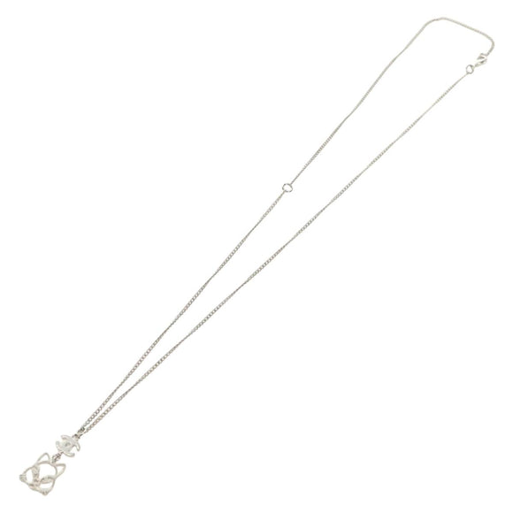 CHANEL COCO Mark Cat Necklace metal Silver CC Auth 184248M