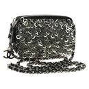 CHANEL Chain Shoulder Bag Sequin Black Silver CC Auth 184258SM-1