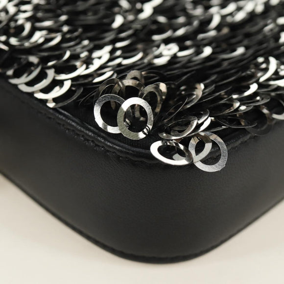 CHANEL Chain Shoulder Bag Sequin Black Silver CC Auth 184258SM