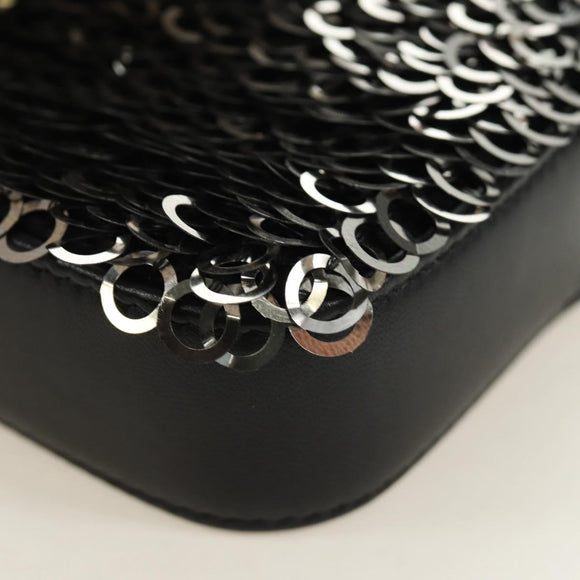 CHANEL Chain Shoulder Bag Sequin Black Silver CC Auth 184258SM