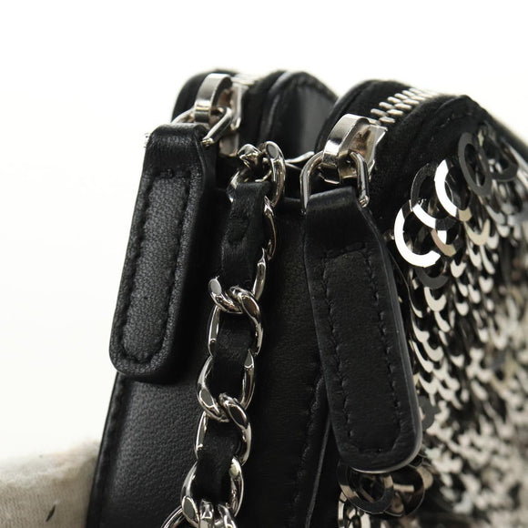 CHANEL Chain Shoulder Bag Sequin Black Silver CC Auth 184258SM