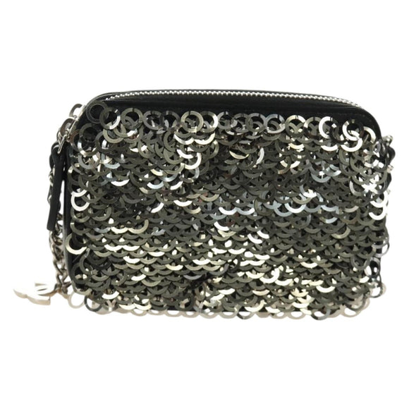 CHANEL Chain Shoulder Bag Sequin Black Silver CC Auth 184258SM