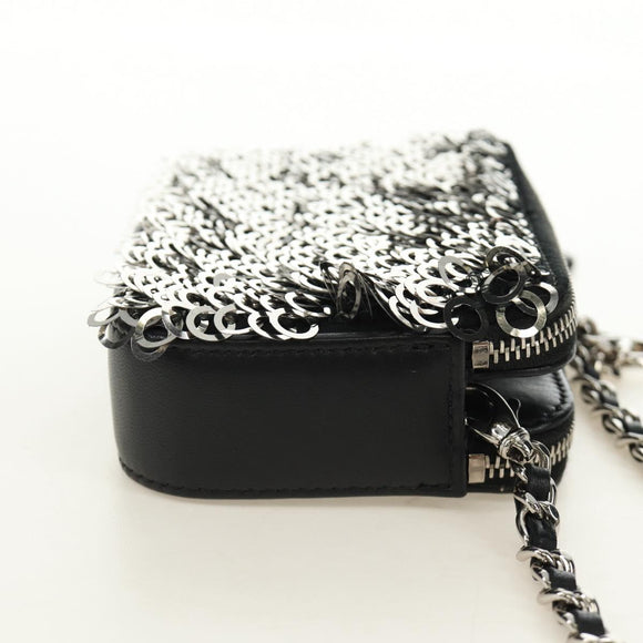 CHANEL Chain Shoulder Bag Sequin Black Silver CC Auth 184258SM