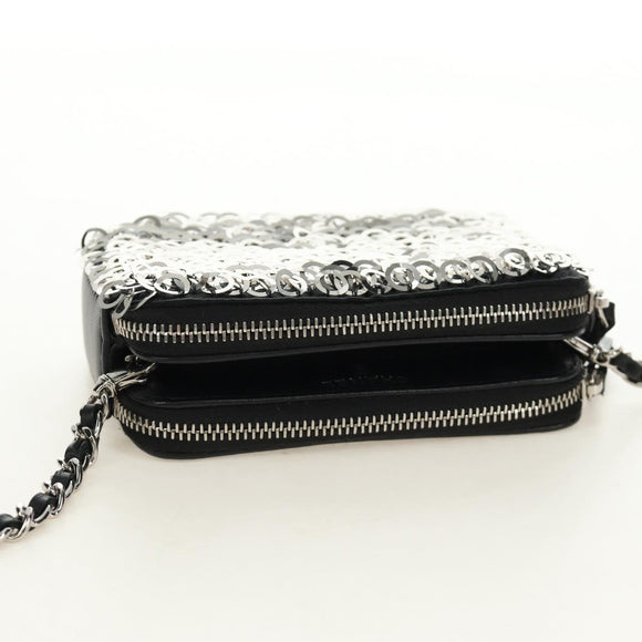 CHANEL Chain Shoulder Bag Sequin Black Silver CC Auth 184258SM