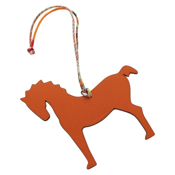 HERMES Petit H Charm Pferdeanhänger Leder Orange Original 184264M