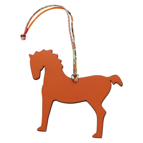 HERMES Petit H Charm Pferdeanhänger Leder Orange Original 184264M