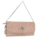 Christian Dior Chain Trotter Canvas Long Wallet Pink Silver Auth 184271-1