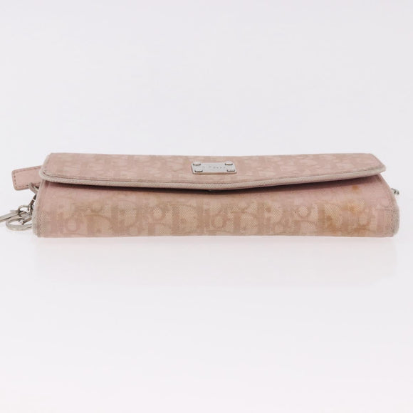 Christian Dior Chain Trotter Canvas Long Wallet Pink Silver Auth 184271