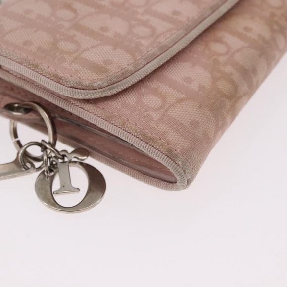 Christian Dior Chain Trotter Canvas Long Wallet Pink Silver Auth 184271