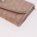 Christian Dior Chain Trotter Canvas Long Wallet Pink Silver Auth 184271-16