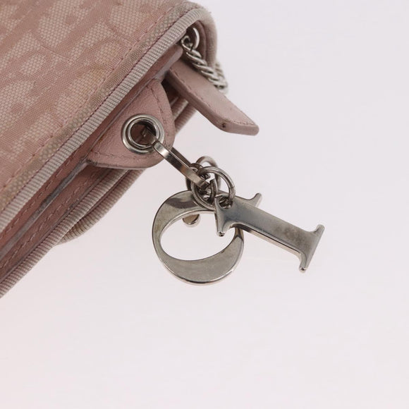 Christian Dior Chain Trotter Canvas Long Wallet Pink Silver Auth 184271