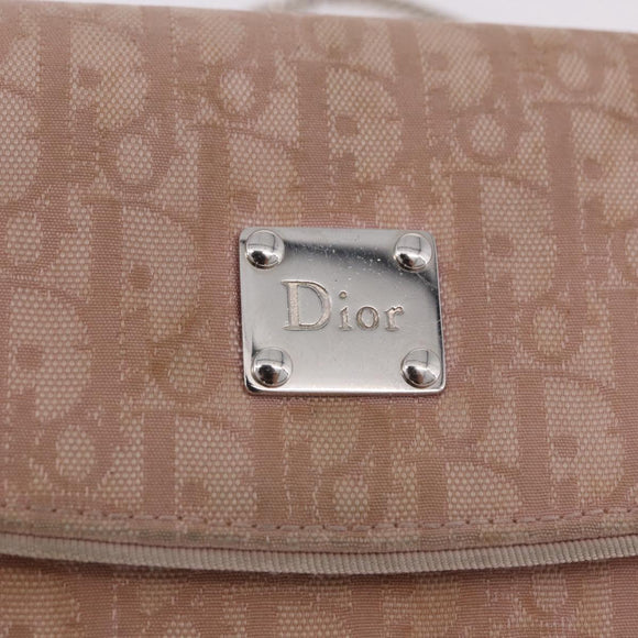 Christian Dior Chain Trotter Canvas Long Wallet Pink Silver Auth 184271