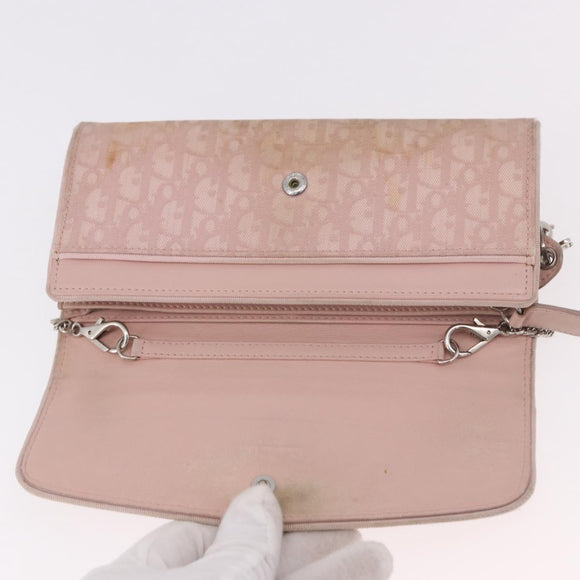 Christian Dior Chain Trotter Canvas Long Wallet Pink Silver Auth 184271