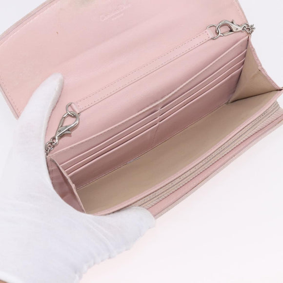 Christian Dior Chain Trotter Canvas Long Wallet Pink Silver Auth 184271