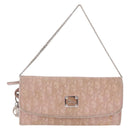 Christian Dior Chain Trotter Canvas Long Wallet Pink Silver Auth 184271-13