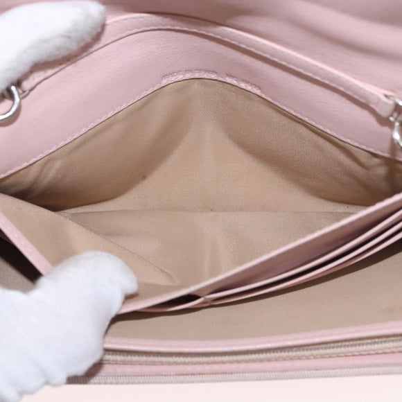 Christian Dior Chain Trotter Canvas Long Wallet Pink Silver Auth 184271