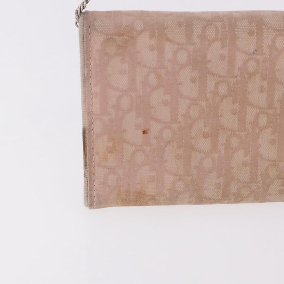 Christian Dior Chain Trotter Canvas Long Wallet Pink Silver Auth 184271