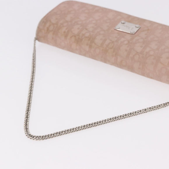 Christian Dior Chain Trotter Canvas Long Wallet Pink Silver Auth 184271