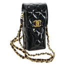 CHANEL Matelasse Chain Shoulder Bag Patent leather Black Gold CC Auth 184272V-1