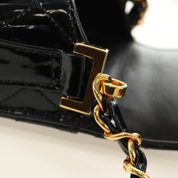 CHANEL Matelasse Chain Shoulder Bag Patent leather Black Gold CC Auth 184272V