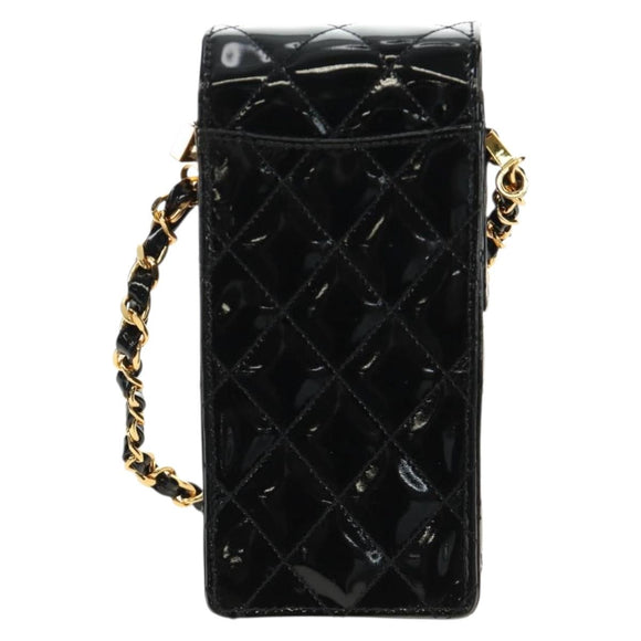 CHANEL Matelasse Chain Shoulder Bag Patent leather Black Gold CC Auth 184272V
