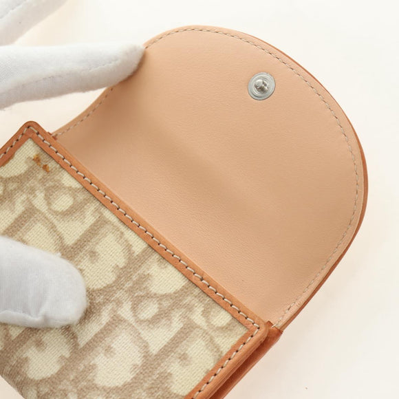 Christian Dior Trotter Canvas Romantic Coin Purse PVC Beige Silver Auth 184275SM