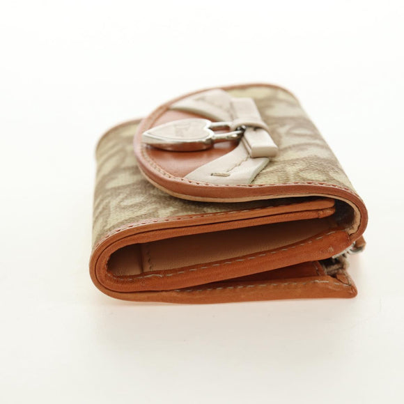Christian Dior Trotter Canvas Romantic Coin Purse PVC Beige Silver Auth 184275SM