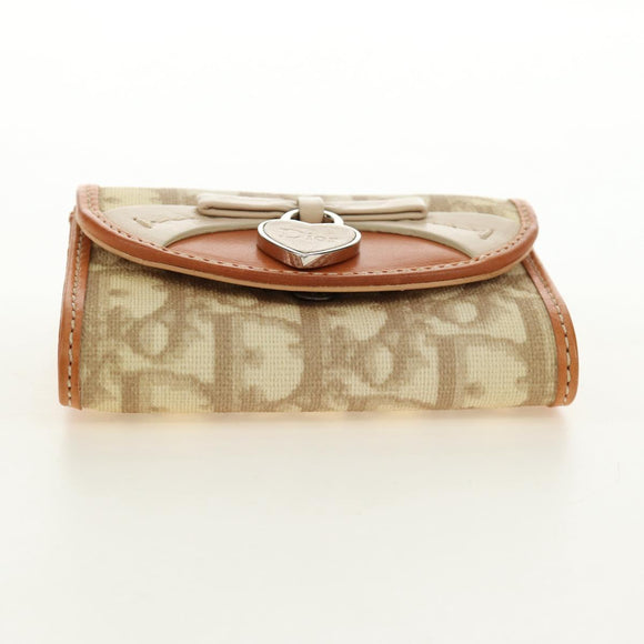 Christian Dior Trotter Canvas Romantic Coin Purse PVC Beige Silver Auth 184275SM