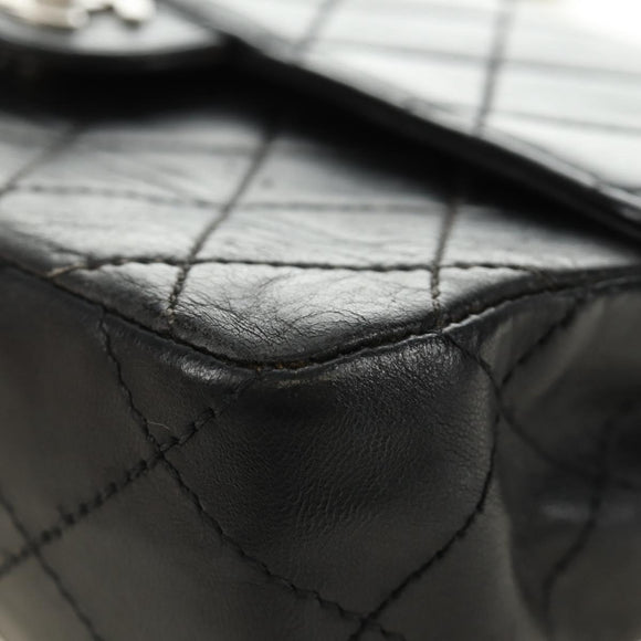 CHANEL Matelasse 25 Chain Shoulder Bag Lamb Skin Black Silver CC Auth 184284V