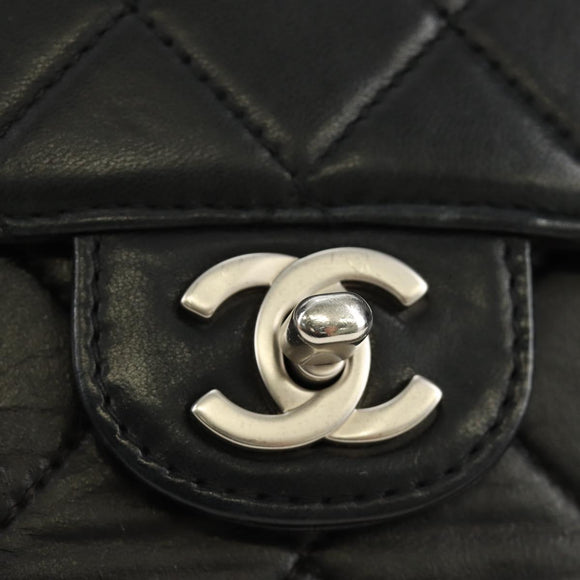 CHANEL Matelasse 25 Chain Shoulder Bag Lamb Skin Black Silver CC Auth 184284V
