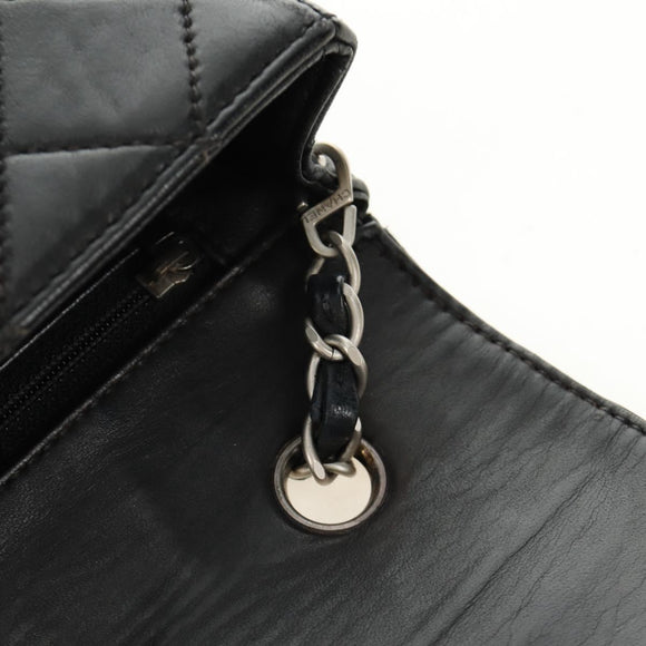 CHANEL Matelasse 25 Chain Shoulder Bag Lamb Skin Black Silver CC Auth 184284V