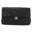 CHANEL Matelasse 25 Chain Shoulder Bag Lamb Skin Black Silver CC Auth 184284V-2