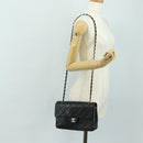 CHANEL Matelasse 25 Chain Shoulder Bag Lamb Skin Black Silver CC Auth 184284V-25